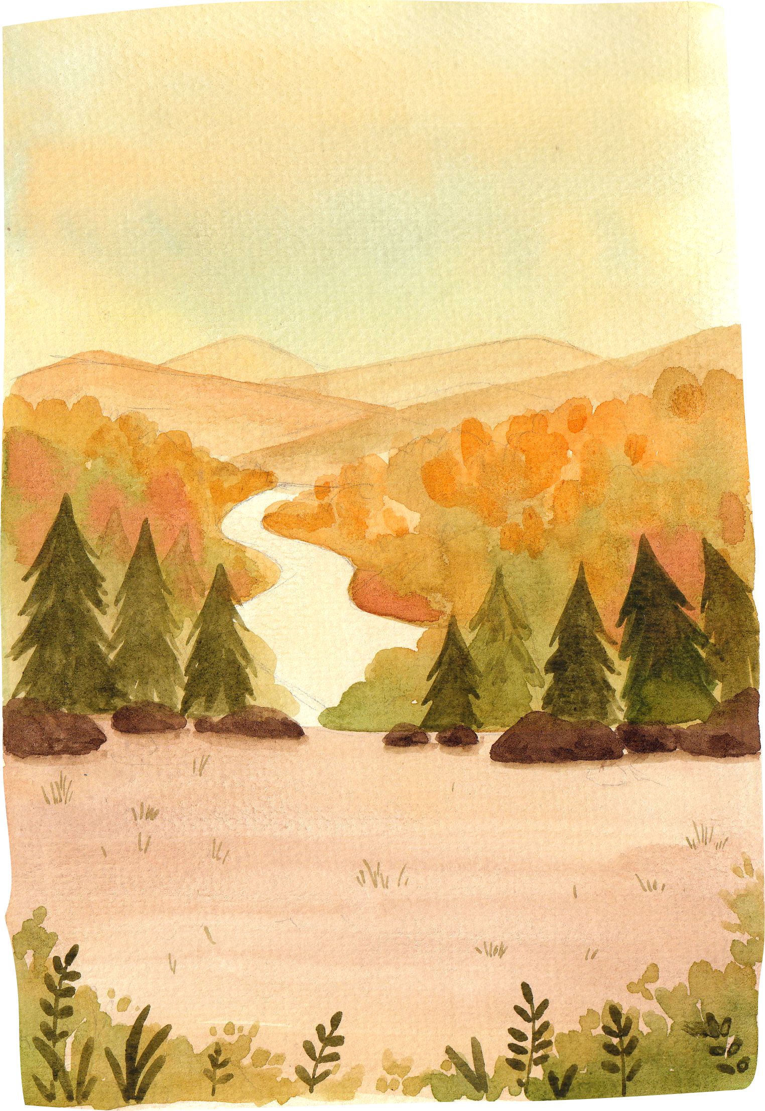 Watercolor Autumn Trees